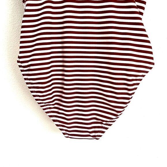 Kona Sol Twist Bandeau One Piece Swimsuit Deep Red and White Stripes Size Small - Picture 7 of 15